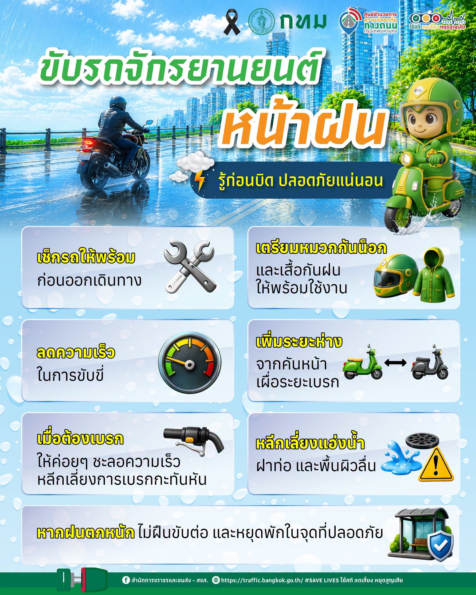 ขับรถจักรยานยนต์หน้าฝน รู้ก่อนบิด ปลอดภัยแน่นอน